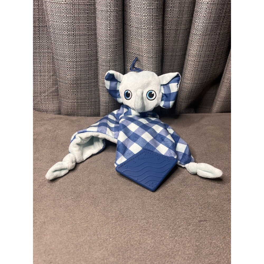 Boogin Head Lovey Teether Security Blanket Elephant Knotted Blue Checkered